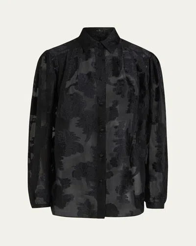 Etro Floral-embroidered Semi Sheer Blouse In Black