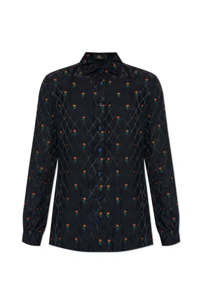 Etro Floral Embroidered Shirt In Navy