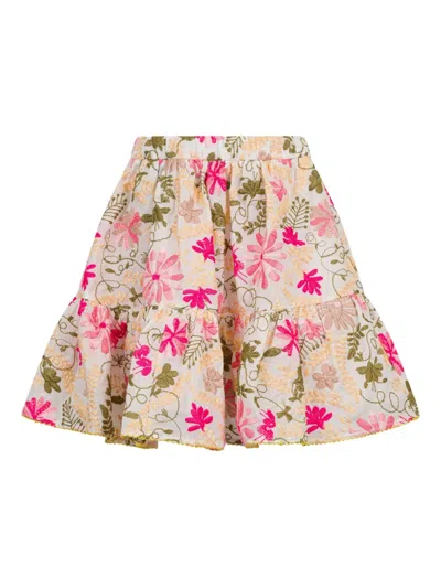 Etro Kids' Floral-embroidered Skirt In White