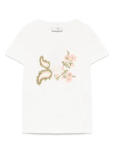 Etro Kids' Floral-embroidered T-shirt In White