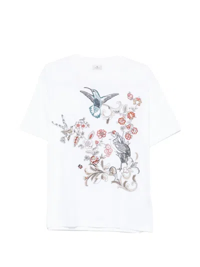 Etro Floral-embroidered Crewneck T-shirt In White
