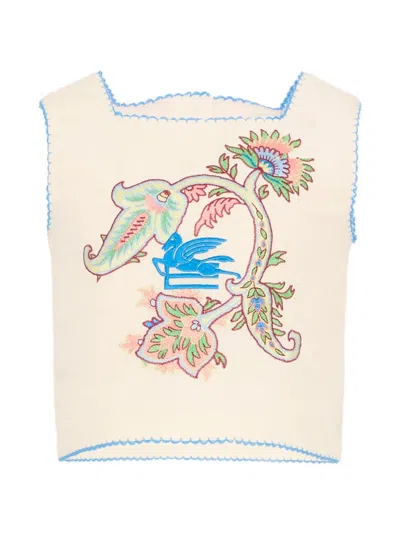Etro Kids' Floral-embroidered Top In Multi