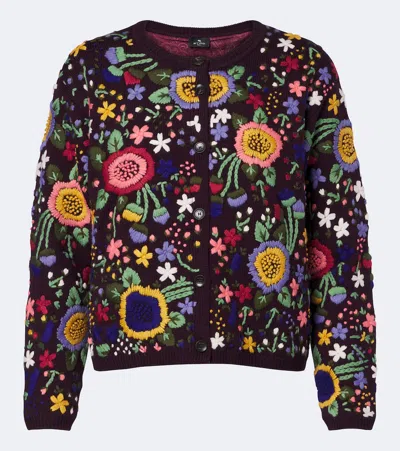 Etro Floral Embroidered Wool Cardigan In Multicoloured