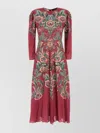 Etro Floral Embroidery Long Sleeves Midi Dress