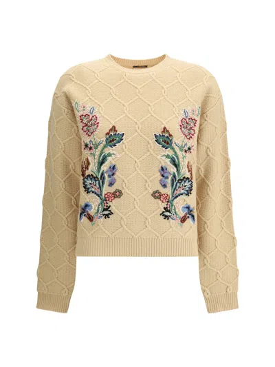 Etro Wool And Cashmere Jumper With Embroidery In Neutral