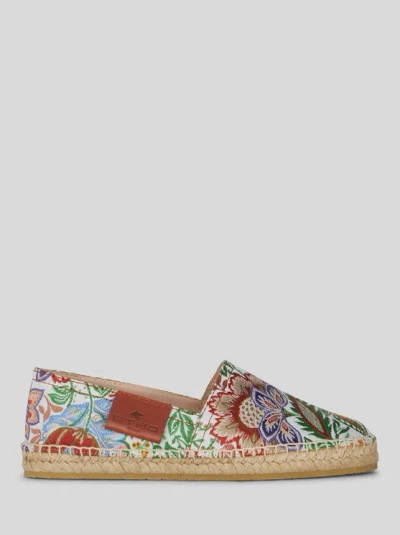 Etro Logo-appliqué Floral-embroidery Espadrilles In Green