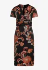 Etro Floral Embroidered Midi Dress With Short Sleeves In Black
