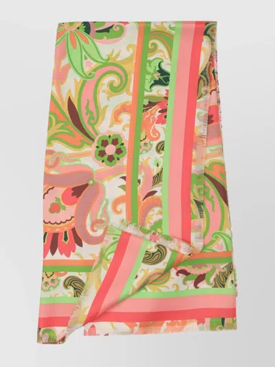 Etro Floral Frayed Scarves With Delicate Edges In Green