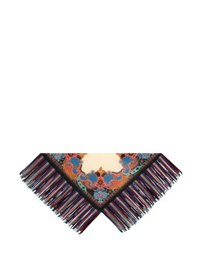 Etro Silk Scarf With Fringing And Floral Motif In Multi