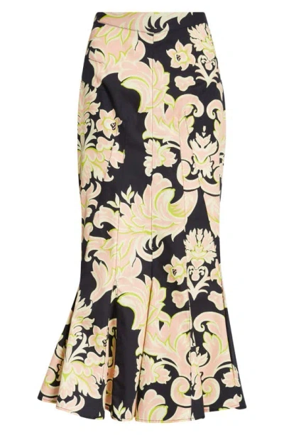 Etro Floral Godet Cotton Midi Skirt In Black