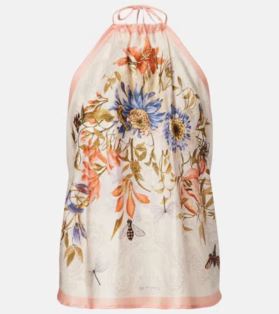 Etro Floral-print Silk-voile Halterneck Top In Multi