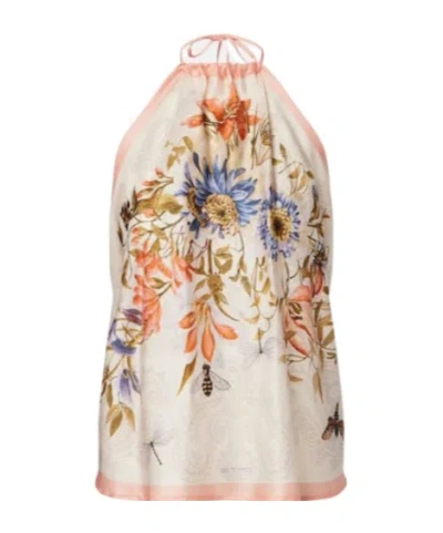 Etro Floral Halterneck Open-back Silk Top In Animal Print