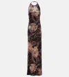 Etro Floral Crushed Velvet Backless Gown In Multicoloured
