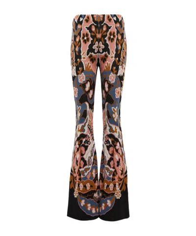 Etro Floral High-rise Flared Wool Pants In Black
