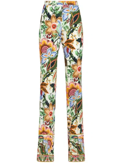 Etro Floral-print Straight-leg Trousers In White
