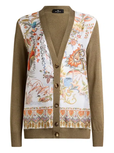 Etro Floral Insert Cardigan In Brown
