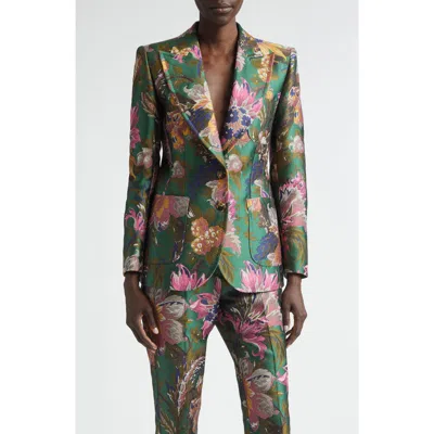 Etro Floral Jacquard Blazer In Green