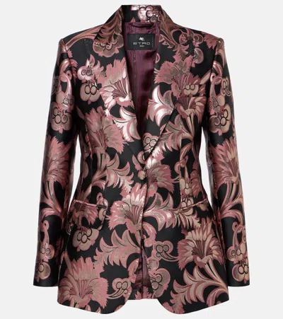 Etro Floral Jacquard Blazer In Multicolour On Pink Base