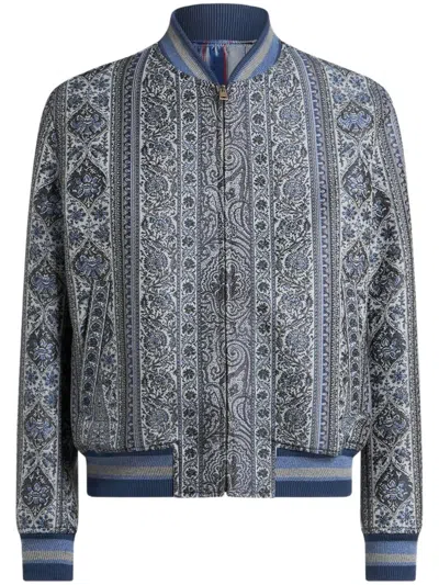 Etro Bomber Jacket With Floral And Medallion Motif In Blue