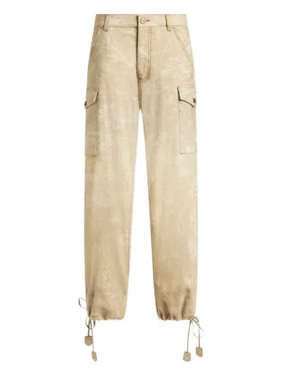 Etro Floral Jacquard Canvas Cargo Trousers In Brown