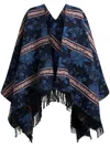Etro Fringed Wool And Cotton-blend Jacquard Wrap In Blue