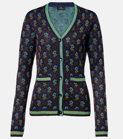 Etro Floral Jacquard Cardigan In Blue