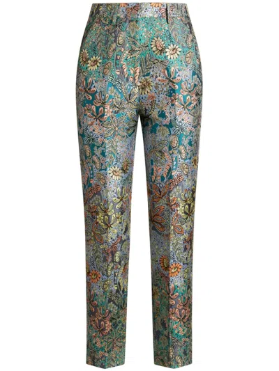 Etro Floral Jacquard Cigarette Trousers In Light Blue