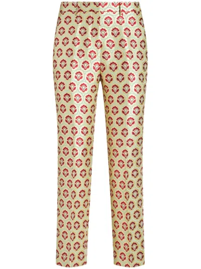 Etro Floral-jacquard Cropped Trousers In Green