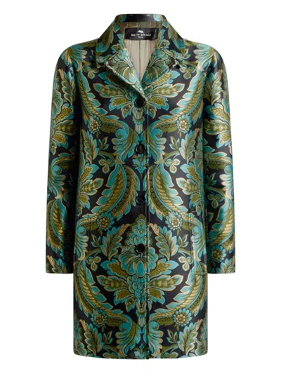 Etro Floral-jacquard Coat In Green