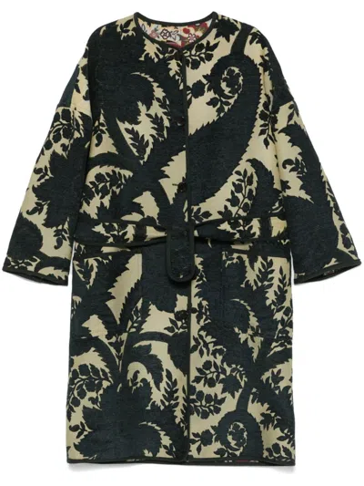 Etro Floral-jacquard Coat In Black