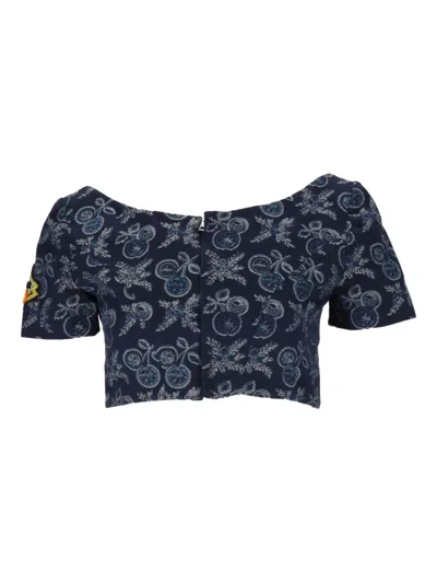 Etro Denim Jacquard Cropped Top In Blue