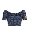 Etro Floral-jacquard Crop Top In Blue