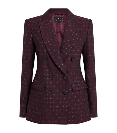 Etro Floral Jacquard Double-breasted Blazer In Burgundy