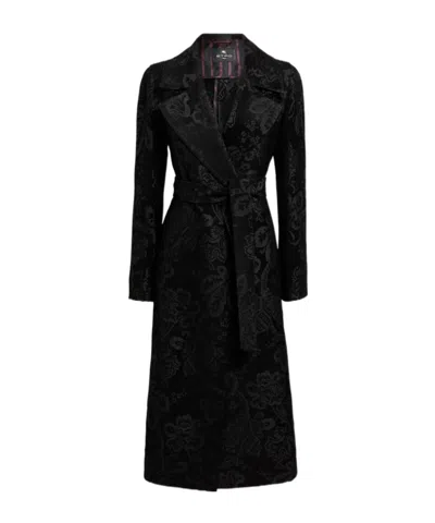 Etro Floral Jacquard Double-breasted Coat In Black