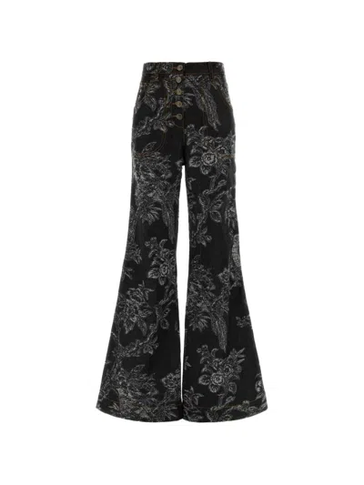 Etro Floral Jacquard Flared Jeans In Black