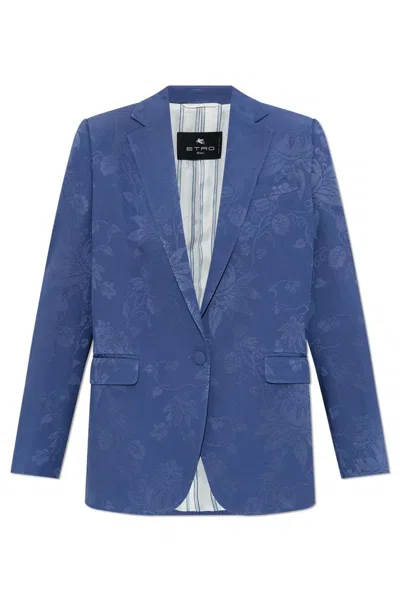 Etro , Floral Jacquard Jacket, Woman, Navy Blue, Size 48