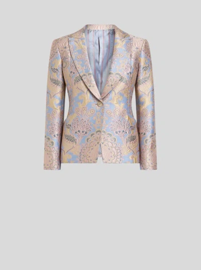 ETRO , FLORAL JACQUARD JACKET, WOMAN, POWDER BLUE, SIZE 44