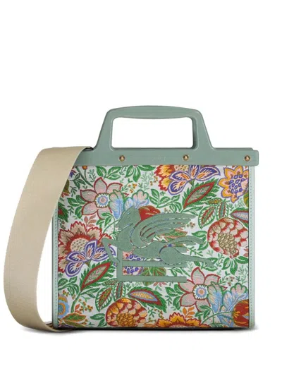 Etro Floral Jacquard Medium Love Trotter Shopping Bag In Green