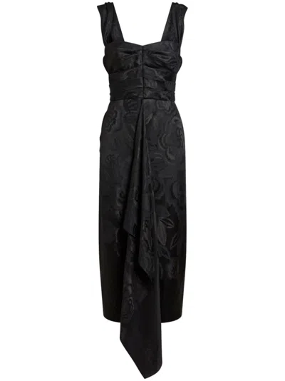 Etro Floral Jacquard Midi Dress In Black