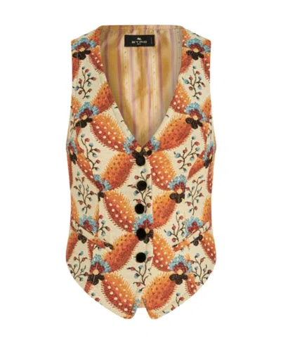 Etro Floral-jacquard Pattern Waistcoat In Nude
