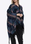 Etro Fringed Wool And Cotton-blend Jacquard Wrap In Navy