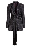 Etro Jacquard Blazer With Belted Waist And Fringed Detail In Black