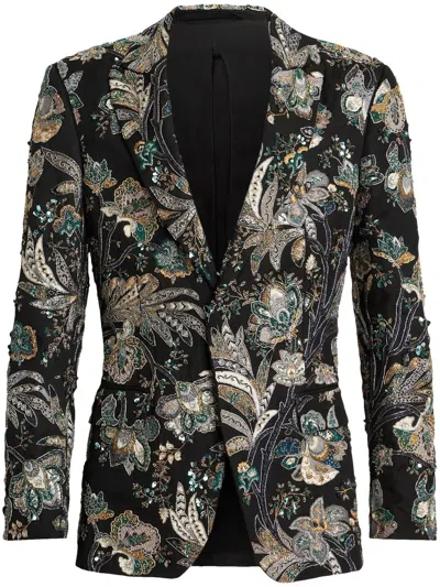 Etro Floral-jacquard Single-breasted Blazer In Schwarz