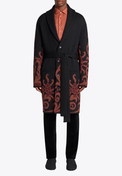 Etro Floral Jacquard Single-breasted Coat In Black