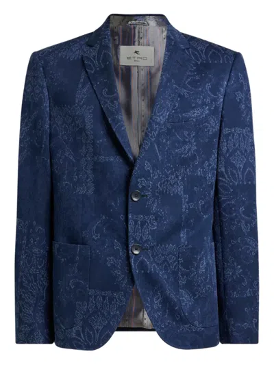 Etro Floral Jacquard Single-breasted Jacket In Blue