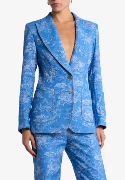 Etro Floral Jacquard Single-breasted Blazer In Blue