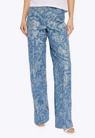 Etro Floral Jacquard Straight-leg Jeans In Blue