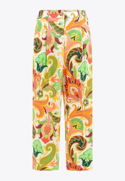 Etro Floral-jacquard Straight-leg Pants In Green
