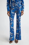 Etro Flared Leg Floral Pattern High Waist Trousers In Printed Azure Base