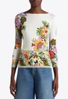 Etro Multicolored Floral Print Silk Blend Sweater In Multicolor